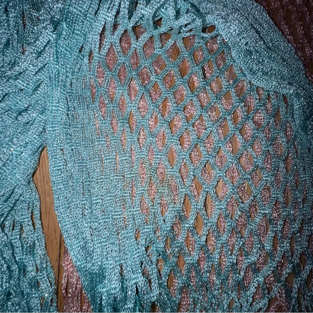 2 Scarves- Pink and Aqua Open-Knit Fringe - Women Accessories